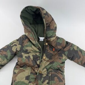 Ralph Lauren Baby Camouflage Quilted Fleece Lined Snowsuit Bunting 9M‎ Hooded